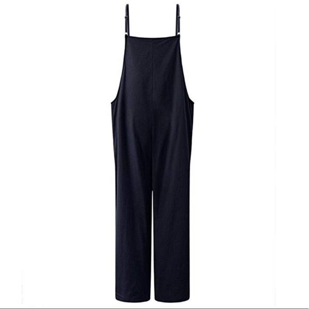 Blue Harem Overalls Wide Leg Cotton Linen Jumpsuit - Picture 3 of 5